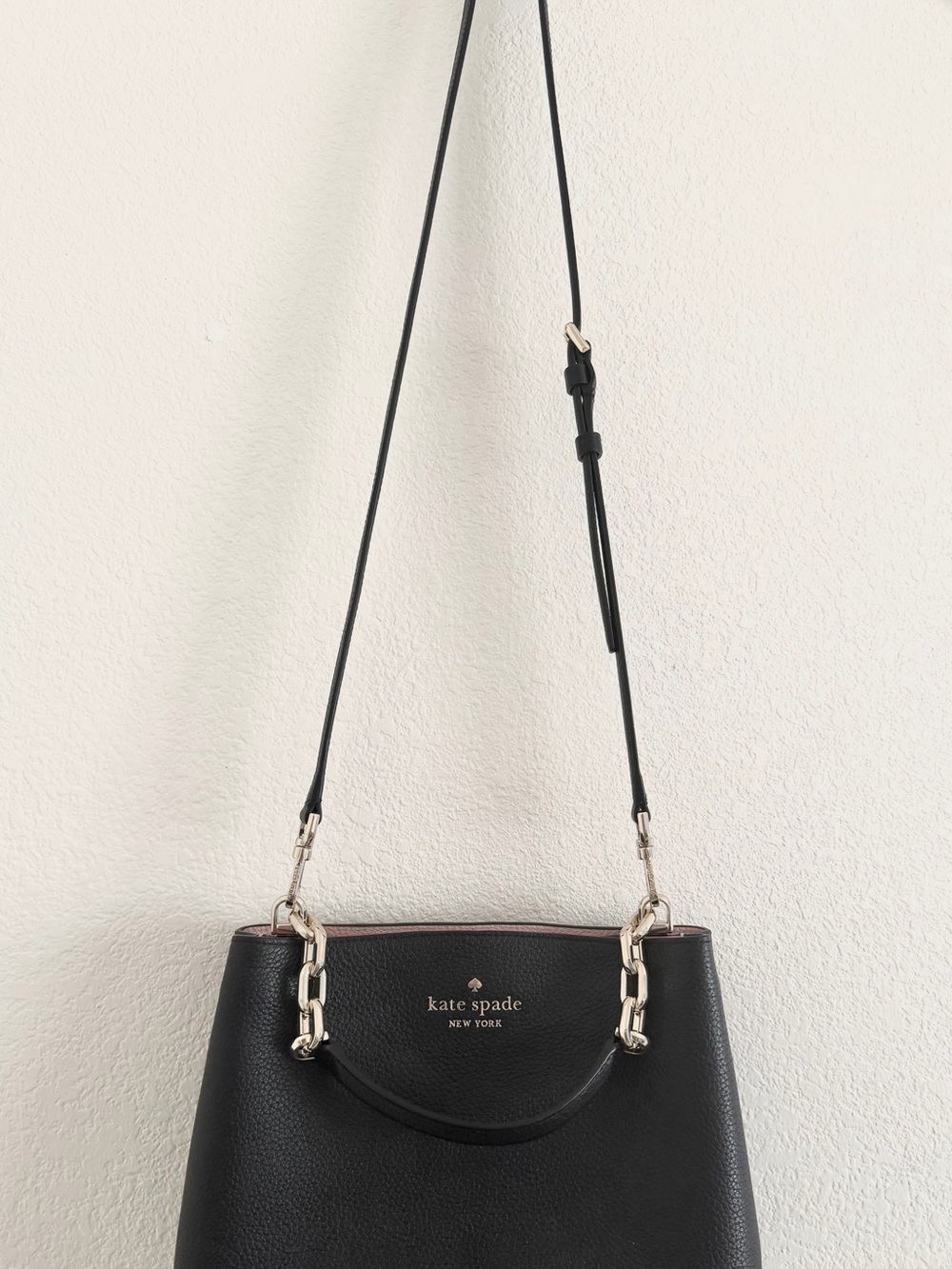 kate spade Black Pebbled Leather Shoulder Bag with Silver Hardware.